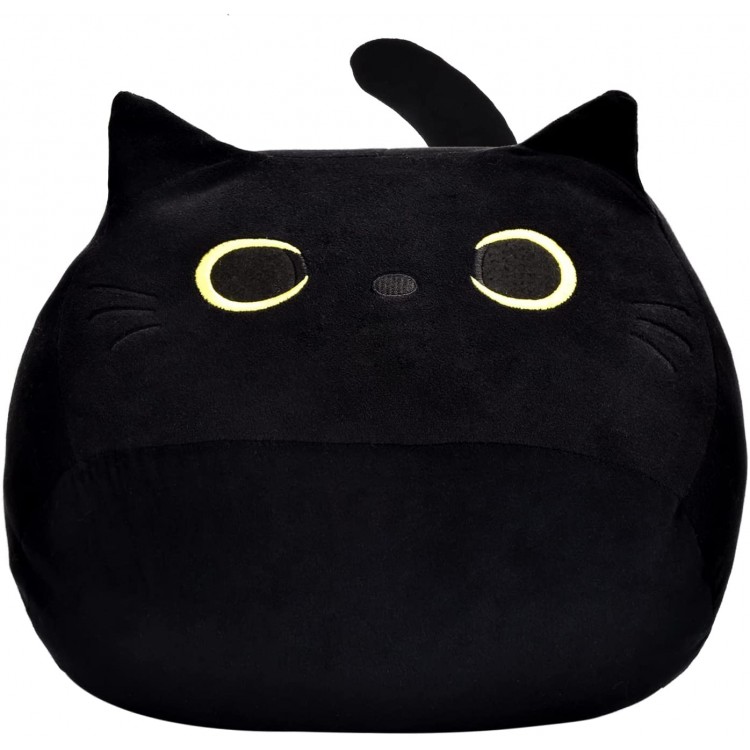 Black Cat Plush 3D Cat Plushie Stuffed Animal Toy Pillow Kawaii Pillows Cute Cat Shape Design Lumbar Back Cushion Gift for Kids Baby Home Decor Birthday Halloween