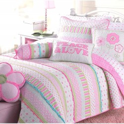 Cozy Line Home Fashions Pink Polka Dot Flower Girl 100% Cotton Reversible Quilt Bedding Set Coverlet Bedspread Greta Pastel Queen- 6 Piece: 1 Quilt + 2 Shams + 3 Decor Pillows