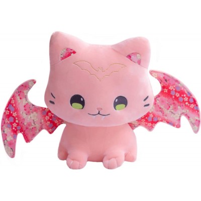 Crazy Cat Plush Kitten Toy with Bat Wings Cute Winged Occult Kitty Stuffed Animal Floral Cat Plushie Soft Hugging Pillow Decor Magic Black Cat Bat Dolls Gifts for Xmas,11.8''Pink Purple
