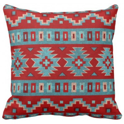 Emvency Throw Pillow Cover Red Santa Southwest Turquoise Western Decorative Pillow Case Home Decor Square 20 x 20 Inch Pillowcase