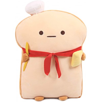 Funny Toast Sliced Bread Pillow,Bread Shape Plush Hugging Pillow with Red Scarf,Soft Toast Food Sofa Cushion for Home Decor,Gift for Kids Birthday Valentine Christmas 12.99''x15.75''