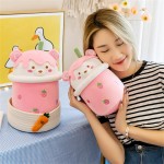 Kawaii Boba Strawberry Plushie Boba Tea Bear Stuffed Animal Hugging Pillow Toy Milk Teacup Pillow Great Gift For Kids Home Decor