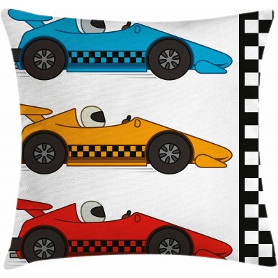 Lunarable Nursery Throw Pillow Cushion Cover Race Cars at Start Line Adrenaline Exotic Sports Championship Theme Decorative Square Accent Pillow Case 18" X 18" Marigold Blue