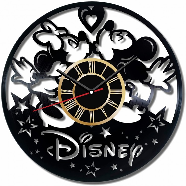 Mickey & Minnie Mouse Wall Clock Vintage Record Get Unique Home Office Decor Bedroom Kitchen Kids Living Room Gifts for Men Women Kids Father Mother Modern Wall Art Design Free Personalization