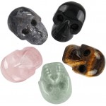 mookaitedecor Bundle 2 Items: Set of 5 Assorted Crystal Skull Sculpture & Set of 2 Amethyst Crystal Skull Drawer Knobs with Screws for Home Decor