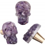 mookaitedecor Bundle 2 Items: Set of 5 Assorted Crystal Skull Sculpture & Set of 2 Amethyst Crystal Skull Drawer Knobs with Screws for Home Decor
