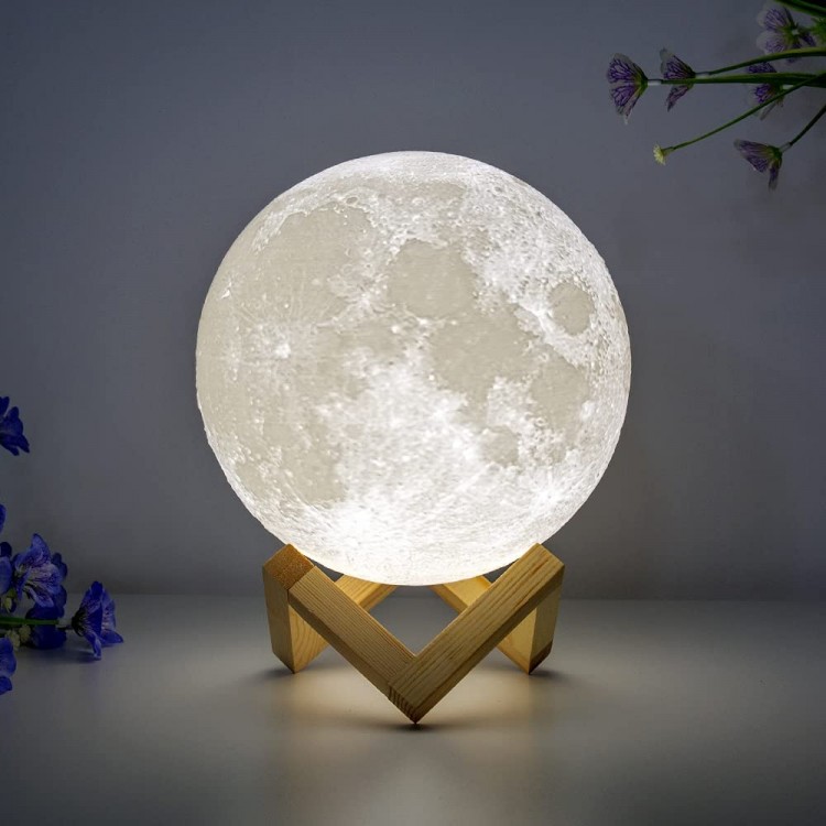 BRIGHTWORLD Moon Lamp Moon Night Light 3D Printed 7.1IN Lunar Lamp for Kids Gift for Women USB Rechargeable Touch Control Brightness Warm and Cool White