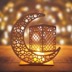 globalqi Eid Crafts Night Light 3D Wooden Handmade Moon Star LED Lights Decor Ramadan Mubarak Lamp Decorations Eid Ornaments Gift for Muslims Ramadan Gift Islamic Wall Table Decor