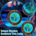 KZBYQN Wooden Sculpture Tree Lamp 3D USB Tree of Life Night Light Lamp LED Round Gemstone Lamp Fairy Room Lights Craft Ornament for Home Office Fashion Creative Gift B