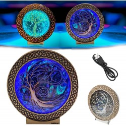 KZBYQN Wooden Sculpture Tree Lamp 3D USB Tree of Life Night Light Lamp LED Round Gemstone Lamp Fairy Room Lights Craft Ornament for Home Office Fashion Creative Gift B