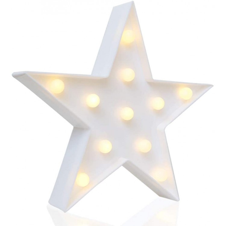Novelty Place Star Marquee Sign Lights Warm White LED Lamp Living Room Bedroom Table & Wall Christmas Decoration for Kids & Adults Battery Powered 10 Inches High