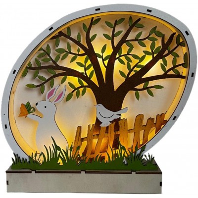 SDFDS Creative Wooden Easter LED Ornament Decor Easter Bunny Table Top Decorations with Lighting Kids Adult Gift