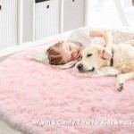 Gliwen Super Soft Round Rug for Bedroom Fluffy Round Kids Rug and Carpets Fuzzy Plush Circle Rugs and Play Mat for Kids Girls Living Room Non Slip Cute Decor 5x5 FT Pink