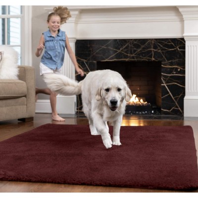 Gorilla Grip Soft Faux Fur Area Rug Washable Shed and Fade Resistant Grip Dots Underside Fluffy Shag Indoor Bedroom Rugs Easy Clean for Living Room Floor Nursery Carpets 6x9 FT Burgundy