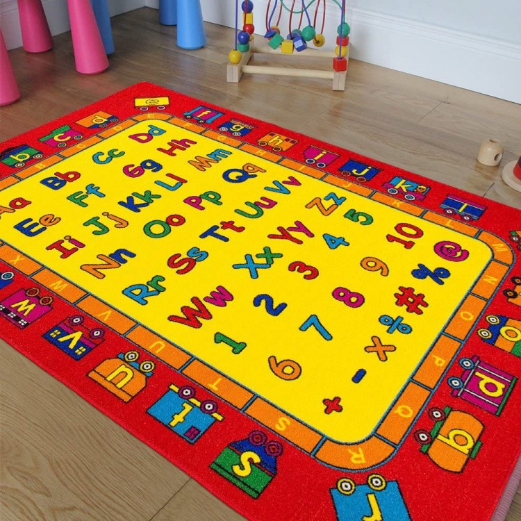 iSavings Kids Baby Room Daycare Classroom Playroom Area Rug. ABC’s Alphabet. Numbers. Train. Educational. Fun. Non-Slip Gel Back. Bright Colorful Vibrant Colors 8 Feet X 10 Feet
