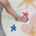 Poitemsic 4Ft Cartoon Clound Round Area Rug for Girls Bedroom Decoration Teen Girls Room Rugs Soft Floor Carpet for Teen Girls Bedroom Playroom Nursery Room