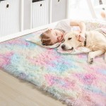 Rainbow Fluffy Rugs for Girls Bedroom Unicorn Room Decor,Pastel Area Rug for Kids Shag Carpet for Nursery Soft Play Mat for Baby Fuzzy Rug for Living Room Plush Rug for Playroom Throw Rug 4x6
