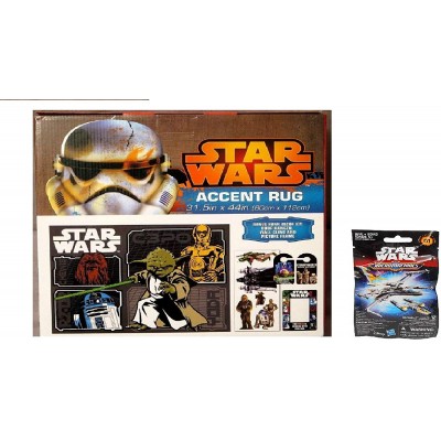 Star Wars Game Print Accent Rug Set 31.5" X 44" Room Decor Deluxe Kit with Bonus Micromachines Blind Pack Series 1