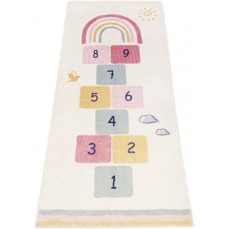 Topotdor Rainbow Sky Hopscotch Game Rugs,Kids Play Area Rugs Soft Durable Floor Carpet for Bedroom,Playroom Nursery,Great Gift for Girls & Boys 27.5 x 63 Multicolor