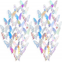 120 Pieces 3D Butterfly Wall Decor Mural Stickers Decals 3 Styles Butterfly Wall Decoration Butterfly Wall Decals for Baby Room Home Wedding Party DIY Decor Silver