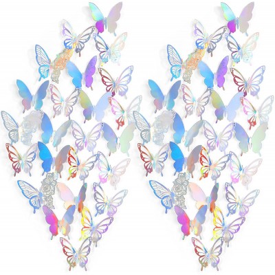 120 Pieces 3D Butterfly Wall Decor Mural Stickers Decals 3 Styles Butterfly Wall Decoration Butterfly Wall Decals for Baby Room Home Wedding Party DIY Decor Silver