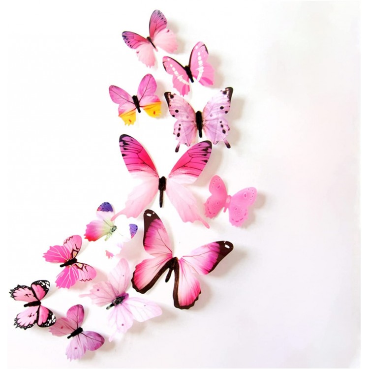 12Pcs Removable Mural 3D Butterfly Wall Stickers DIY Butterfly Wall Stickers Decor Removable Sticker Room Decor Wall Stickers Decal for Home Decor Pink