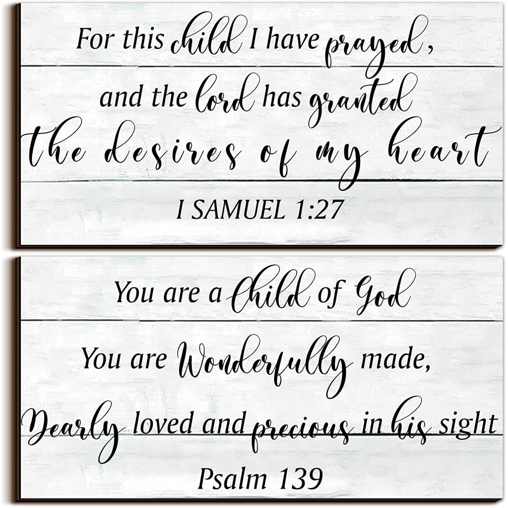 2 Pieces Wood Nursery Wall Decor for Girls Boys Baby Girl Room Decor for Nursery Christian Nursery Wall Art This Child I Have Prayed Bible Quote Wall Hanging Sign for Kids Home Living Room 12 x 6 Inch