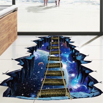 3D Creative Universe Planet Suspension Bridge Beyonds Creative 3D Space Wall Decals Removable PVC Wall Stickers Murals Wallpaper Art Decor for Home Walls Ceiling Boys Room Kids Bedroom Nursery School