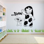 Aloha Lilo and Stitch Disney Quote Character Cartoon Wall Sticker Art Decal for Girls Boys Room Bedroom Nursery Kindergarten House Fun Home Decor Stickers Wall Art Vinyl Decoration Size 18x20 inch