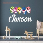 Baby Shark Name Series Nursery Wall Decal Baby Shark Wall Decals Vinyl Sticker for Baby Boy Home Decor Sharks Wall Decals Baby Shark Wall Stickers Baby Shark Name Decal Medium W 30 x H 21