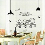 BIBITIME Kitchen Wall Art Light Bulb Table Teapot Cup Vinyl Decal Florence Life Quotes Sticker for Tile Window Fridge Living Room Dining Room Home Decor Mural