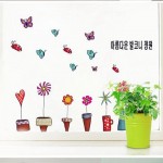 BIBITIME Potted Plant Sunflower Red Heart Wall Decal Ladybug Butterfly Vinyl Sticker for Living Room Window Nursery Bedroom Kids Room Decor Home Art Mural
