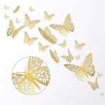 Butterfly Wall Decor Sticker Wall Decal 48 Pcs Gold 3D Art Removable Mural Decoration DIY Flying Decor for Kids Bedroom Home Party Nursery Classroom Offices Décor 6…