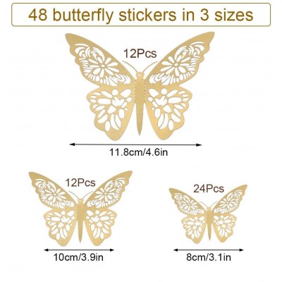 Butterfly Wall Decor Sticker Wall Decal 48 Pcs Gold 3D Art Removable Mural Decoration DIY Flying Decor for Kids Bedroom Home Party Nursery Classroom Offices Décor 6…