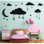 Clouds Moon and Stars Vinyl Wall Stickers Home Decor for Kids Room Baby Nursery Decals Mural AD05 Black