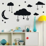 Clouds Moon and Stars Vinyl Wall Stickers Home Decor for Kids Room Baby Nursery Decals Mural AD05 Black