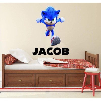 Custom Name Wall Decals Adventure Sonic Wall Art Boys Kids Room Bedroom Decor Mural Decal Gift Custom Hedgehog Game Wall Decor Removable Wall Stickers for Kids 30"H x 22"W inches
