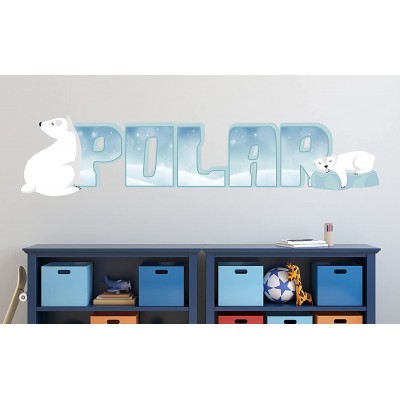 Cute Polar Bear Wall Decal with Name Alaska Nursery Wall Sticker 3D Print Drawing Wallpaper Home Decor Bedroom Wall Art Smash KA511 Medium 38 W x 14 H I