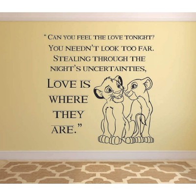 Feel The Love Lion King Quote Disney Cartoon Quotes Wall Sticker Art Decal for Girls Boys Room Bedroom Nursery Kindergarten House Fun Home Decor Stickers Wall Art Vinyl Decoration Size 20x20 inch
