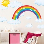 HERRA Sparkling Rainbow Cloud Animal Wall Decal Wall Sticker Home Decor Peel and Stick Removable Rainbow Cloud Animal Wall Stickers Wall Mural for Kids Nursery Bedroom Living Room