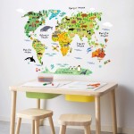 HomeEvolution Large Kids Educational Animal Landmarks World Map Peel & Stick Wall Decals Stickers Home Decor Art for Nursery