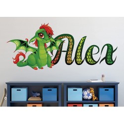 Kyle Cornhole Green Dragon Wall Decal Custom Name Cute Dragon Nursery Wall Sticker 3D Print Wallpaper Baby Home Decor Bedroom Wall Art Smash KA519 Small 28 W x 12 H in