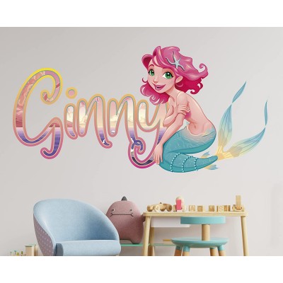 Kyle Cornhole Mythical Mermaid Wall Decal,Custom Name,Mermaid Clipart Nursery Wall Sticker,3D Print,Wallpaper,Home Decor Bedroom,Wall Art,Smash KA723 Small 28 W x 12 H in