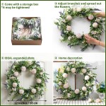 LOHASBEE Artificial Spring Wreath 22 Hydrangea Lavender Greenery Wreath，Handcrafted Chrysanthemum Ball Flower Summer Faux Wreath for Front Door Porch Farmhouse Wedding Outside Decor
