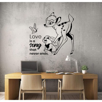 Love is A Song Bambi Quote Disney Character Cartoon Wall Sticker Art Decal for Girls Boys Room Bedroom Nursery Kindergarten House Fun Home Decor Stickers Wall Art Vinyl Decoration Size 30x30 inch