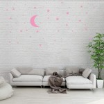 Moon and Stars Wall Decal Vinyl Sticker Removable Children Kids Art DIY Sticker Mural for Boy Girls Baby Room Decoration Good Night Nursery Wall Decor Home House Bedroom Design Pink