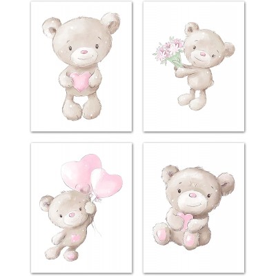 Nursery Teddy Bears Wall Art Prints Set Home Decor For Kids Child Children Baby or Toddlers Room Gift for Newborn Baby Shower | Set of 4 Unframed- 8x10 Photos
