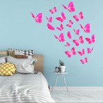 PIAOPIAONIU 20 PCS Feather 3D Butterfly Wall Decals Gold Glitter Pink Butterfly Wall Decor Stickers for Room Home Nursery Classroom Offices Kids Girl Boy Bedroom Bathroom