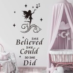 She Believed She Could So She Did Wall Decal DILIBRA Quote Sayings Bible Slogan Lettering Fairy and Stars Wall Stickers Inspirational Motto Home Décor for Girl Nursery Bedroom Living Room