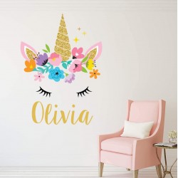 Unicorn Wall Decal Art Personalized Name Wall Decals Girls Bedroom Nursery Wall Decor Removable Vinyl Wall Stickers ND15 50"W x 36"H inches